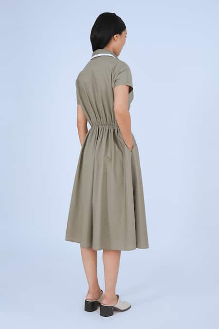 Shop_Leh Studios_Brown Cotton Collared Wrap Midi Dress _Online_at_Aza_Fashions