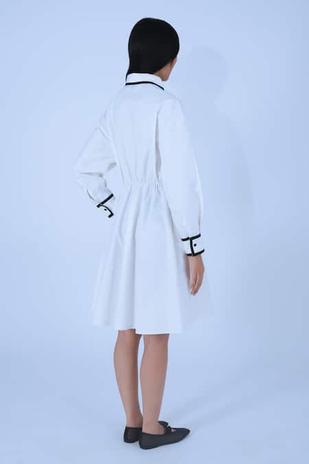 Shop Leh Studios White Cotton Collared Draped Wrap Dress at Aza Fashions Shop_Leh Studios_White Cotton Collared Draped Wrap Dress _at_Aza_Fashions