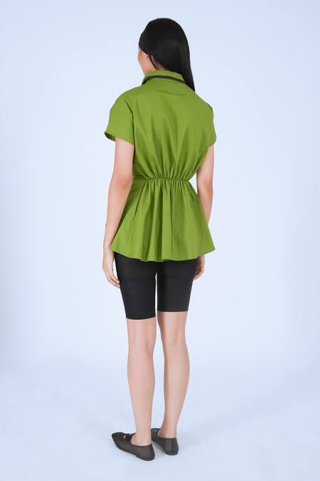 Buy Leh Studios Green Cotton Collared Draped Wrap Top Online at Aza Fashions Buy_Leh Studios_Green Cotton Collared Draped Wrap Top _Online_at_Aza_Fashions