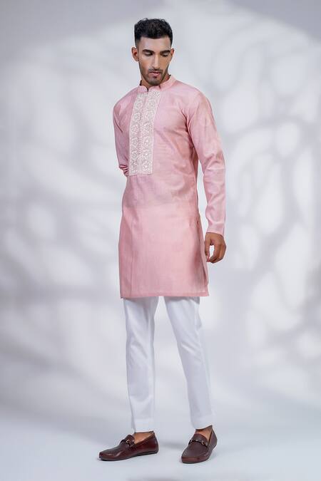 Buy_Menero_Pink Cotton Mirrors, Embroidery Thread Kurta Pant Set _Online_at_Aza_Fashions