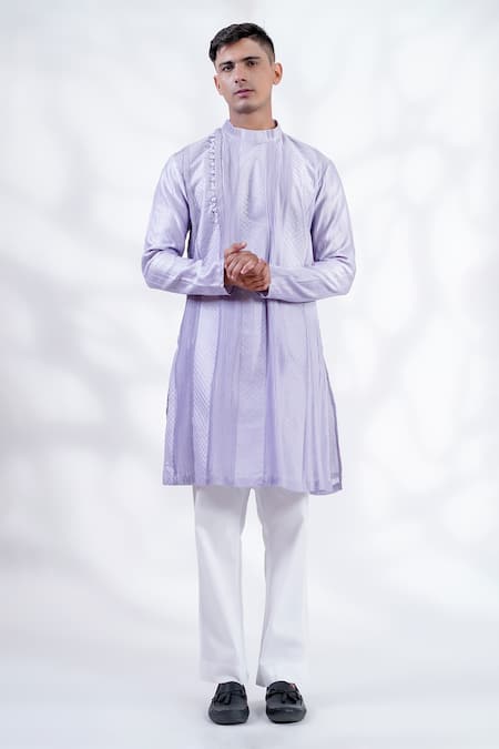 MENERO Pintucked Mesh Work Kurta & Pant Set 