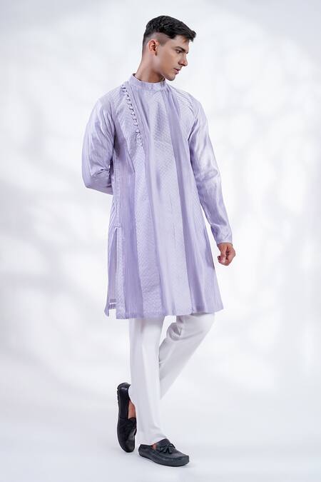 Buy_Menero_Purple Chanderi Silk, Cotton Embroidery Pintucked Mesh Work Kurta And Pant Set _Online_at_Aza_Fashions