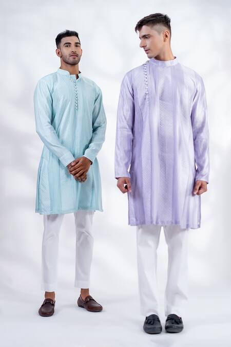 Shop_Menero_Purple Chanderi Silk, Cotton Embroidery Pintucked Mesh Work Kurta And Pant Set _Online_at_Aza_Fashions