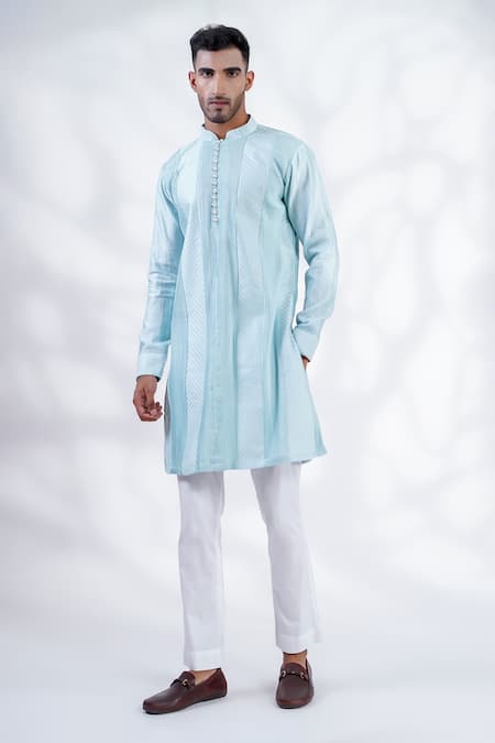 MENERO Mesh Work Pintucked Kurta & Pant Set 