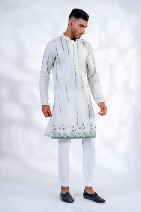 Menero Green Cotton, Organza Mirrors, Embroidery Resham Dori Kurta And Pant Set Online at Aza Fashions Menero_Green Cotton, Organza Mirrors, Embroidery Resham Dori Kurta And Pant Set _Online_at_Aza_Fashions