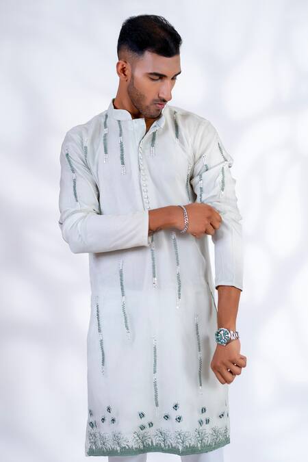 Menero Green Cotton, Organza Mirrors, Embroidery Resham Dori Kurta And Pant Set at Aza Fashions Menero_Green Cotton, Organza Mirrors, Embroidery Resham Dori Kurta And Pant Set _at_Aza_Fashions