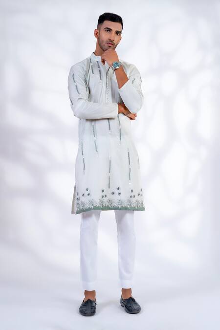 Buy Menero Green Cotton, Organza Mirrors, Embroidery Resham Dori Kurta And Pant Set Buy_Menero_Green Cotton, Organza Mirrors, Embroidery Resham Dori Kurta And Pant Set