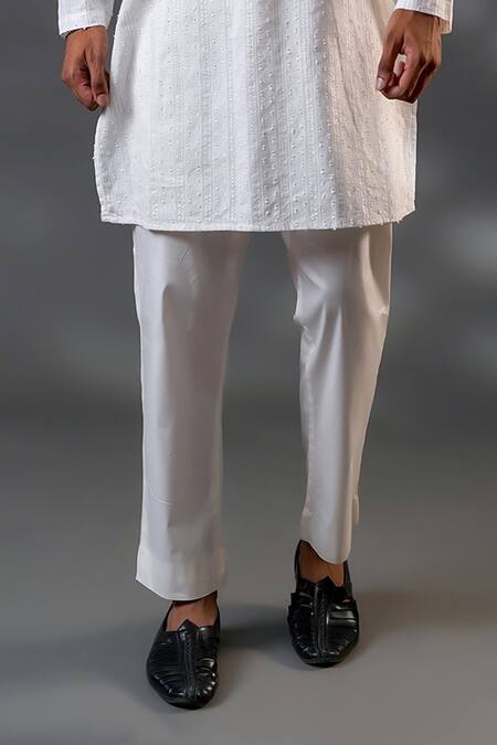 Buy Menero White Cotton, Net Fringe, Embroidery Embossed Threadwork Kurta And Pant Set Online at Aza Fashions Buy_Menero_White Cotton, Net Fringe, Embroidery Embossed Threadwork Kurta And Pant Set _Online_at_Aza_Fashions