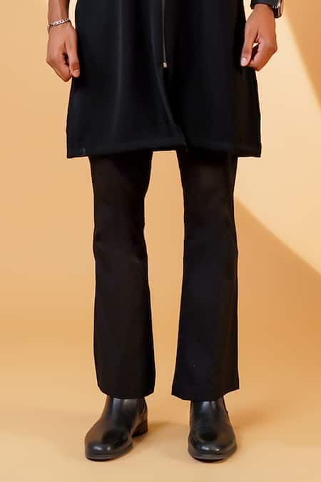 Shop Menero Black Cotton, Crepe Embroidery Pita Work Kurta And Bell Bottom Pant Set Shop_Menero_Black Cotton, Crepe Embroidery Pita Work Kurta And Bell Bottom Pant Set