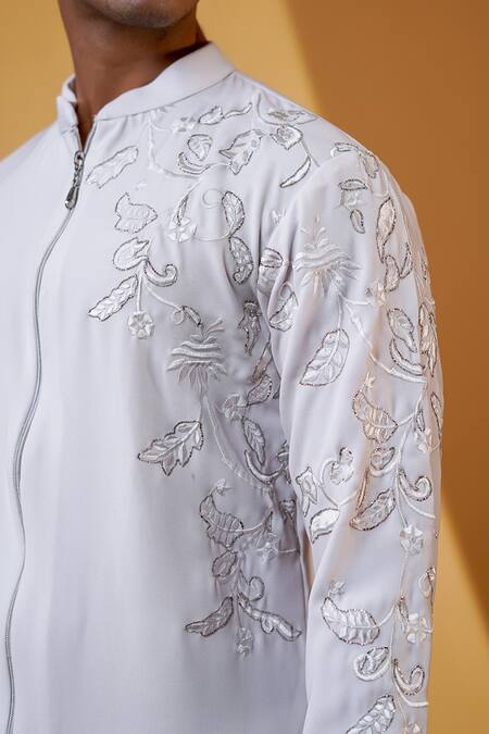 Buy_Menero_White Cotton, Crepe Embroidery Floral Pita Work Kurta And Pant Set 