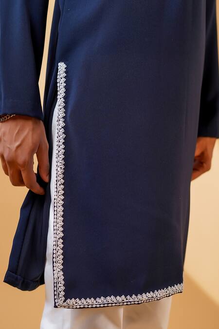 Buy_Menero_Blue Cotton, Crepe Embroidery Resham Dori Kurta And Pant Set 