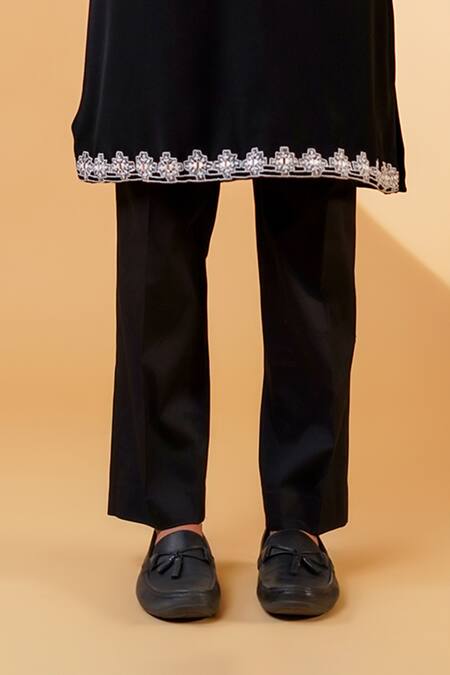 Shop Menero Black Cotton, Crepe Embroidery Dori Work Kurta And Pant Set Online at Aza Fashions Shop_Menero_Black Cotton, Crepe Embroidery Dori Work Kurta And Pant Set _Online_at_Aza_Fashions