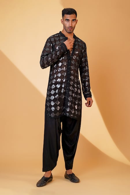 Menero Sequin Motif Laced Kurta & Pathani Pant Set 