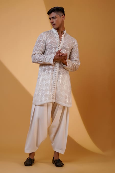 Menero Sequin Motif Emboidered Kurta & Pathani Pant Set 