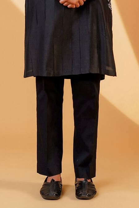 Buy_Menero_Black Cotton, Silk Embroidery Resham Kurta And Pant Set _Online_at_Aza_Fashions
