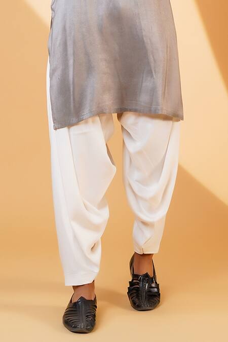 Menero_Grey Cotton, Rayon, Silk Mirrors Emboidered Kurta And Pathani Pant Set _at_Aza_Fashions