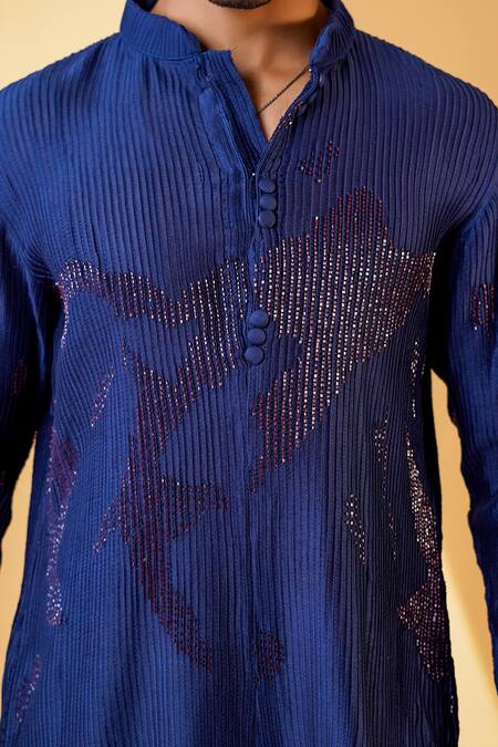 Menero_Blue Chanderi Silk, Cotton Cut Work Cutdana Emboidered Kurta And Pant Set _at_Aza_Fashions