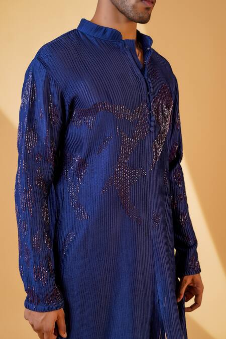 Buy_Menero_Blue Chanderi Silk, Cotton Cut Work Cutdana Emboidered Kurta And Pant Set 