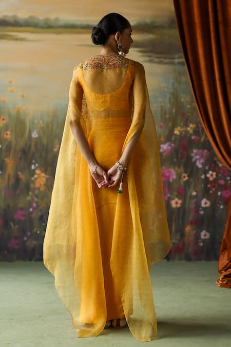 Shikha Mehta Dani Embroidered Scalloped Cape Draped Skirt Set 