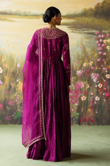 Shop Shikha Mehta Purple , Chanderi, , Sequins, Pranika Anarkali Pant Set at Aza Fashions Shop_Shikha Mehta_Purple , Chanderi, , Sequins, Pranika Anarkali Pant Set _at_Aza_Fashions