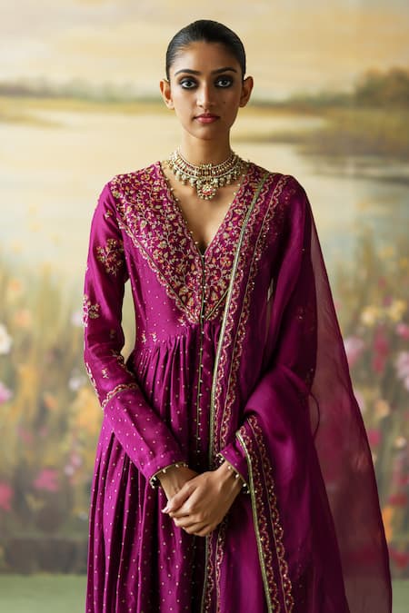 Shikha Mehta Purple , Chanderi, , Sequins, Pranika Anarkali Pant Set Online at Aza Fashions Shikha Mehta_Purple , Chanderi, , Sequins, Pranika Anarkali Pant Set _Online_at_Aza_Fashions