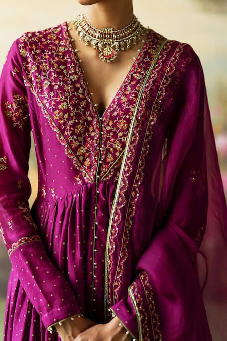 Buy Shikha Mehta Purple , Chanderi, , Sequins, Pranika Anarkali Pant Set Online at Aza Fashions Buy_Shikha Mehta_Purple , Chanderi, , Sequins, Pranika Anarkali Pant Set _Online_at_Aza_Fashions