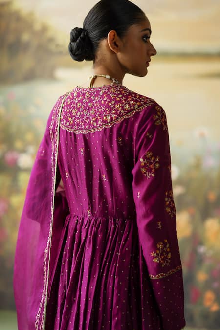 Shop Shikha Mehta Purple , Chanderi, , Sequins, Pranika Anarkali Pant Set Online at Aza Fashions Shop_Shikha Mehta_Purple , Chanderi, , Sequins, Pranika Anarkali Pant Set _Online_at_Aza_Fashions