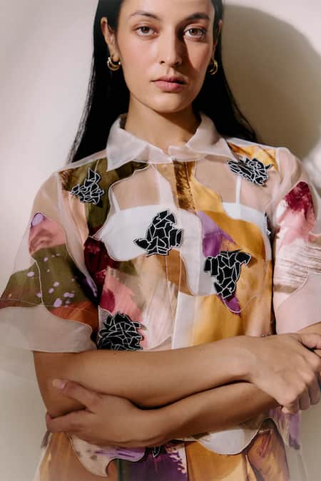 Studio Radical Splatter Origami Flower Shirt Pant Set 