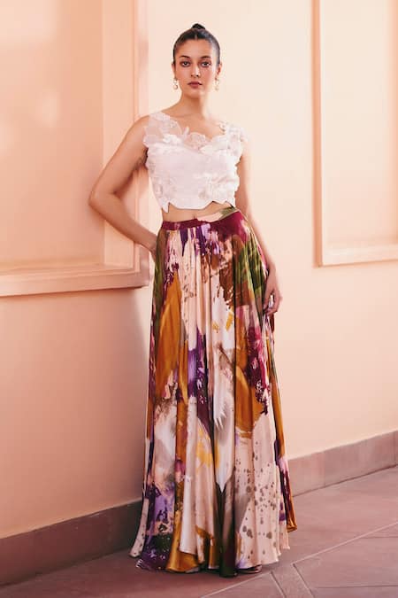 Studio Radical Abstract Print Lehenga With Embellished Blouse 