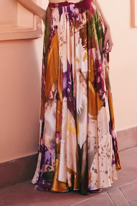Studio Radical_Multi Color Organza, Silk Satin Abstract Print Lehenga And Embellished Blouse _Online_at_Aza_Fashions
