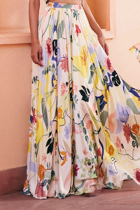 Buy_Studio Radical_Off White Organza, Silk Satin, Garden Print Lehenga With Embellished Blouse _Online_at_Aza_Fashions