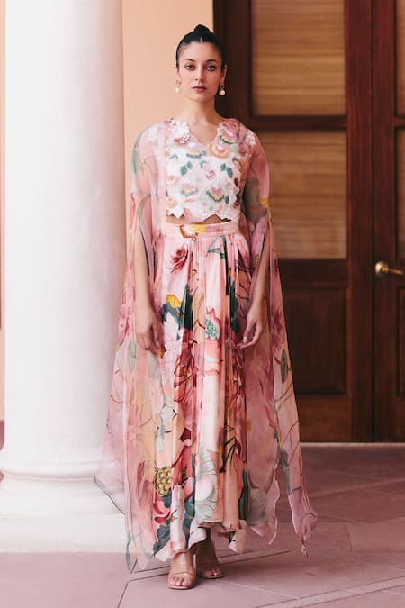 Studio Radical Blossom Print Cape Draped Skirt Set 