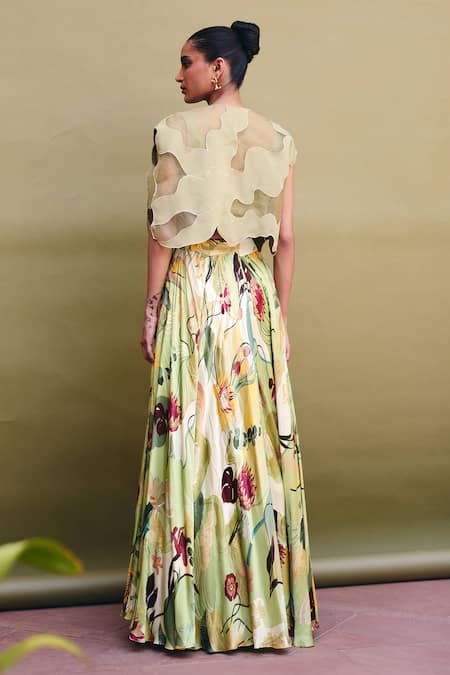 Studio Radical Patchwork Pattern Cape Printed Lehenga Set 