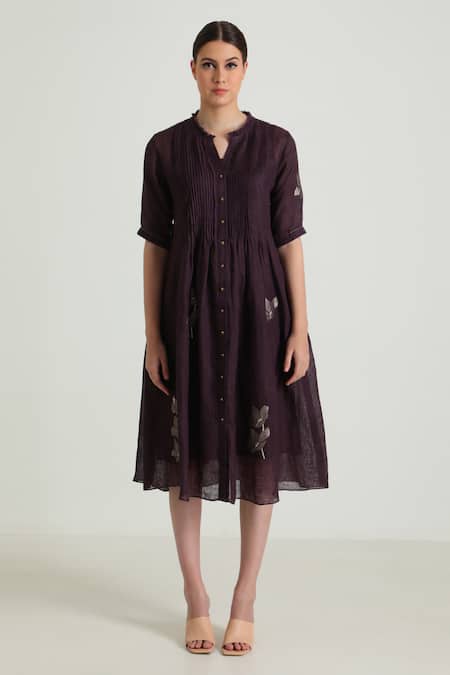 Buy Arcvsh By Pallavi Singh Purple Organza, Silk, Chanderi Embroidery Round Neck Ruffle Detailed Midi Dress Online at Aza Fashions Buy_Arcvsh By Pallavi Singh_Purple Organza, Silk, Chanderi Embroidery Round Neck Ruffle Detailed Midi Dress _Online_at_Aza_Fashions