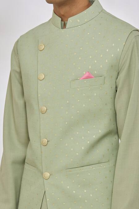 Buy Manish Nagdeo Green Cotton, Silk Mint Geometric Bundi And Kurta Set Online at Aza Fashions Buy_Manish Nagdeo_Green Cotton, Silk Mint Geometric Bundi And Kurta Set _Online_at_Aza_Fashions