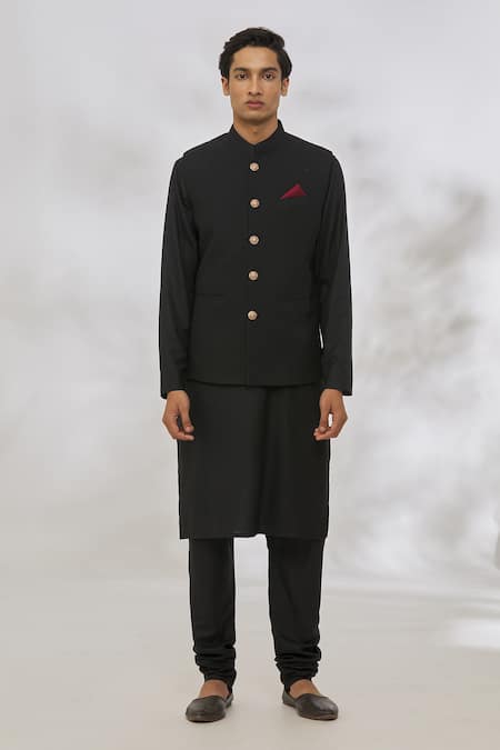 Buy_Manish Nagdeo_Black Silk Quilted Bundi And Kurta Set _Online_at_Aza_Fashions