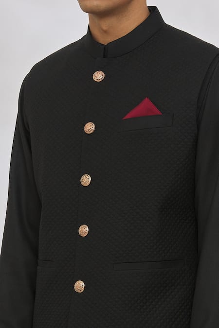 Manish Nagdeo_Black Silk Quilted Bundi And Kurta Set _at_Aza_Fashions