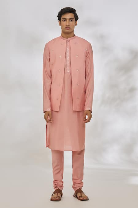 Manish Nagdeo Pink Modal Sequins, Embroidery Geometric Bundi And Kurta Set Online at Aza Fashions Manish Nagdeo_Pink Modal Sequins, Embroidery Geometric Bundi And Kurta Set _Online_at_Aza_Fashions