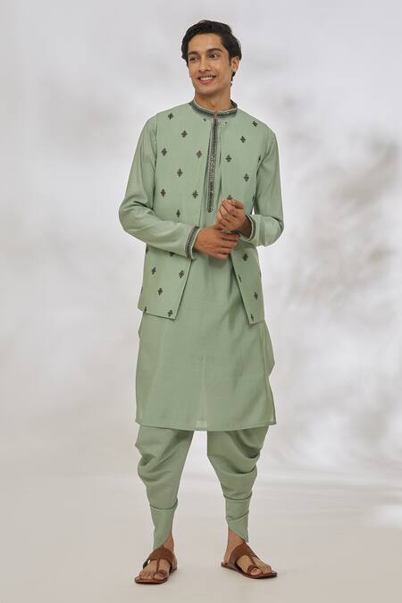 Buy Manish Nagdeo Green Modal Embroidery Diamond Pattern Bundi And Kurta Set Buy_Manish Nagdeo_Green Modal Embroidery Diamond Pattern Bundi And Kurta Set