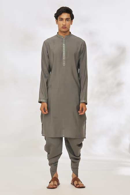 Manish Nagdeo Gray Modal Embroidery, Sequins Geometric Bundi Set Online at Aza Fashions Manish Nagdeo_Gray Modal Embroidery, Sequins Geometric Bundi Set _Online_at_Aza_Fashions