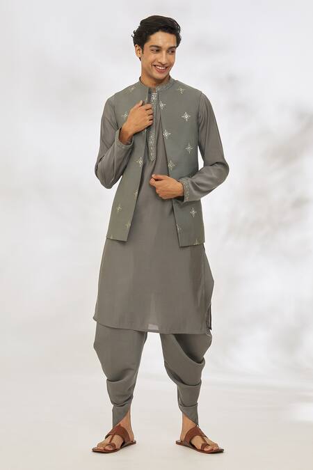 Buy Manish Nagdeo Gray Modal Embroidery, Sequins Geometric Bundi Set Online at Aza Fashions Buy_Manish Nagdeo_Gray Modal Embroidery, Sequins Geometric Bundi Set _Online_at_Aza_Fashions