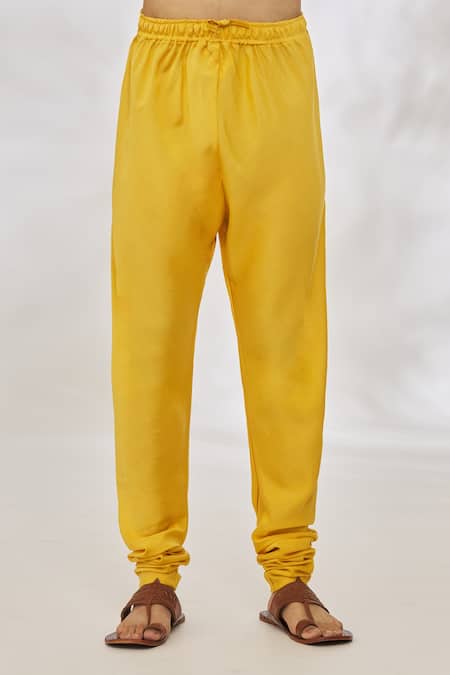 Manish Nagdeo Yellow Modal Embroidery Placket Kurta Set at Aza Fashions Manish Nagdeo_Yellow Modal Embroidery Placket Kurta Set _at_Aza_Fashions