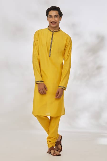 Buy Manish Nagdeo Yellow Modal Embroidery Placket Kurta Set Online at Aza Fashions Buy_Manish Nagdeo_Yellow Modal Embroidery Placket Kurta Set _Online_at_Aza_Fashions