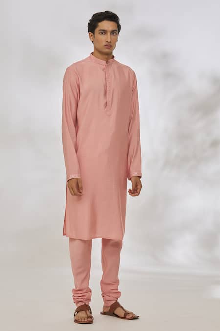 Buy Manish Nagdeo Pink Modal Embroidery Resham Placket Kurta Set Online at Aza Fashions Buy_Manish Nagdeo_Pink Modal Embroidery Resham Placket Kurta Set _Online_at_Aza_Fashions