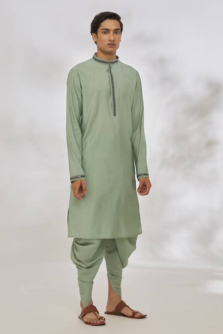 Buy Manish Nagdeo Green Modal Embroidery Thread Placket Kurta Set Online at Aza Fashions Buy_Manish Nagdeo_Green Modal Embroidery Thread Placket Kurta Set _Online_at_Aza_Fashions