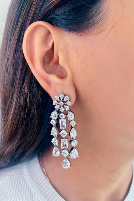 Shop PRERTO White Imitation Diamonds Royal Four Layered Setting Necklace Set at Aza Fashions Shop_PRERTO_White Imitation Diamonds Royal Four Layered Setting Necklace Set _at_Aza_Fashions