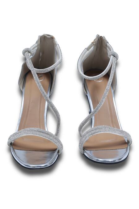 Sana K luxurious Footwear Silver Rhinestones Ananya Strap Embellished Heels Online at Aza Fashions Sana K luxurious Footwear_Silver Rhinestones Ananya Strap Embellished Heels _Online_at_Aza_Fashions