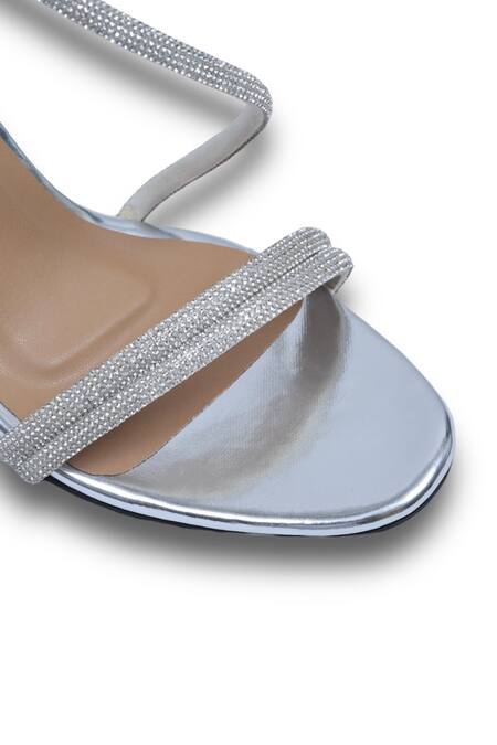 Shop Sana K luxurious Footwear Silver Rhinestones Ananya Strap Embellished Heels Online at Aza Fashions Shop_Sana K luxurious Footwear_Silver Rhinestones Ananya Strap Embellished Heels _Online_at_Aza_Fashions