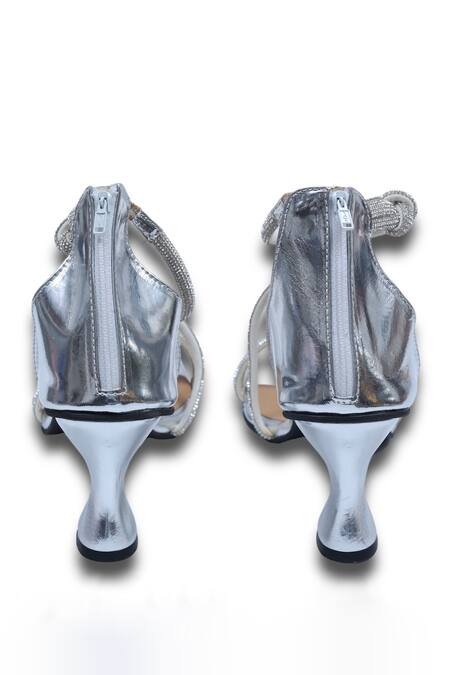 Sana K luxurious Footwear Silver Rhinestones Ananya Strap Embellished Heels at Aza Fashions Sana K luxurious Footwear_Silver Rhinestones Ananya Strap Embellished Heels _at_Aza_Fashions