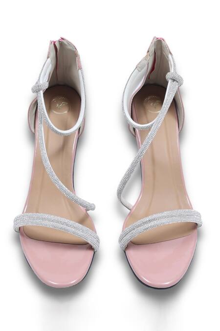 Sana K luxurious Footwear Pink Rhinestones Ananya Strap Embellished Textured Heels Online at Aza Fashions Sana K luxurious Footwear_Pink Rhinestones Ananya Strap Embellished Textured Heels _Online_at_Aza_Fashions